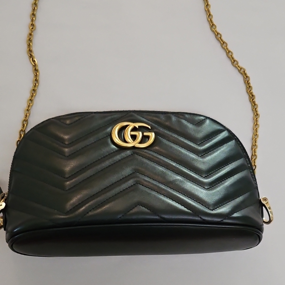 Gucci Black Chevron Crossbody Bag with Gold Chain